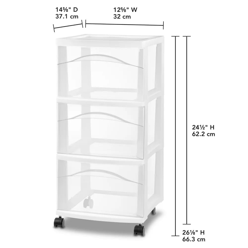 White 3 Tier Portable Plastic Storage Drawer with Wheels W57521