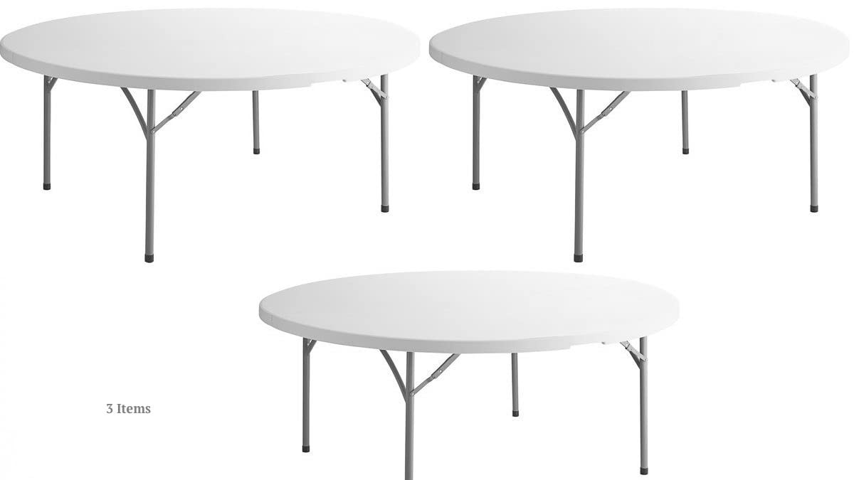 White 6-ft Plastic Folding Round Table W361756