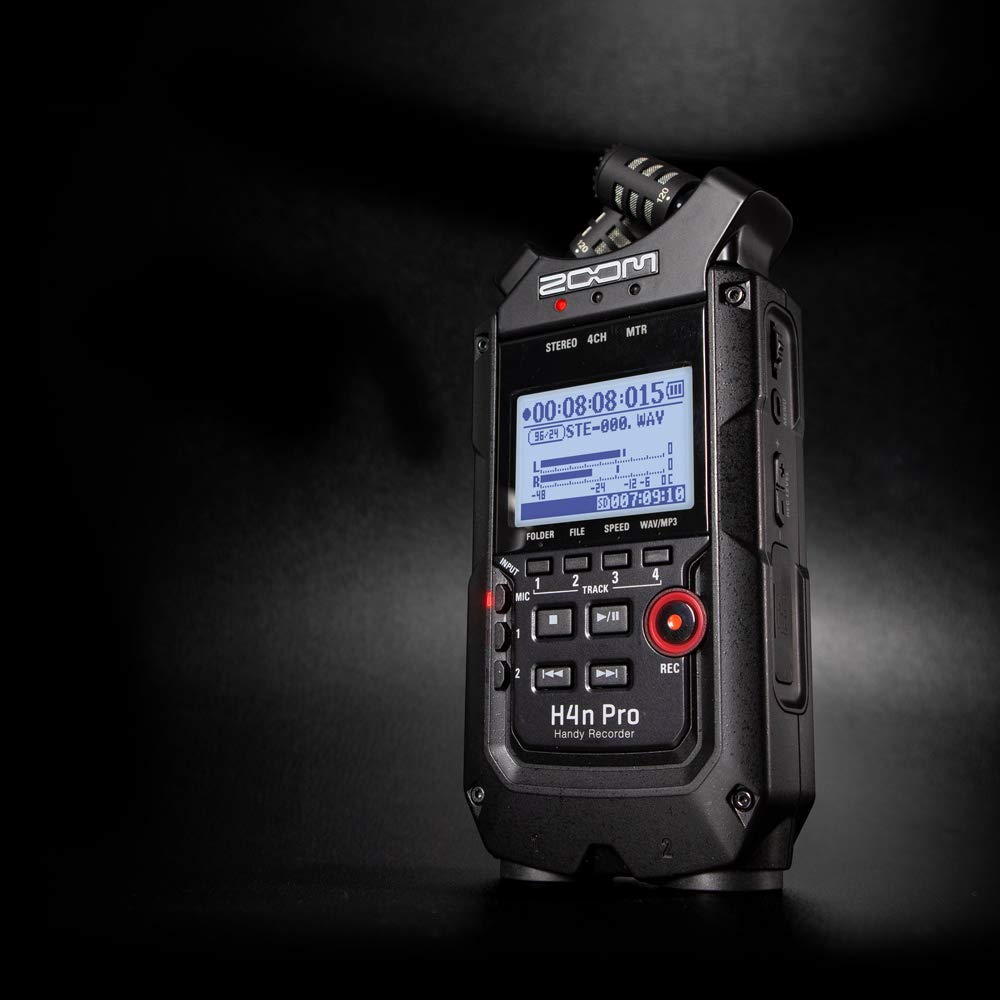 4-Track Portable Recorder, All Black, Stereo Microphones, 2 XLR/ ¼“ Combo Inputs, Battery Powered F38607