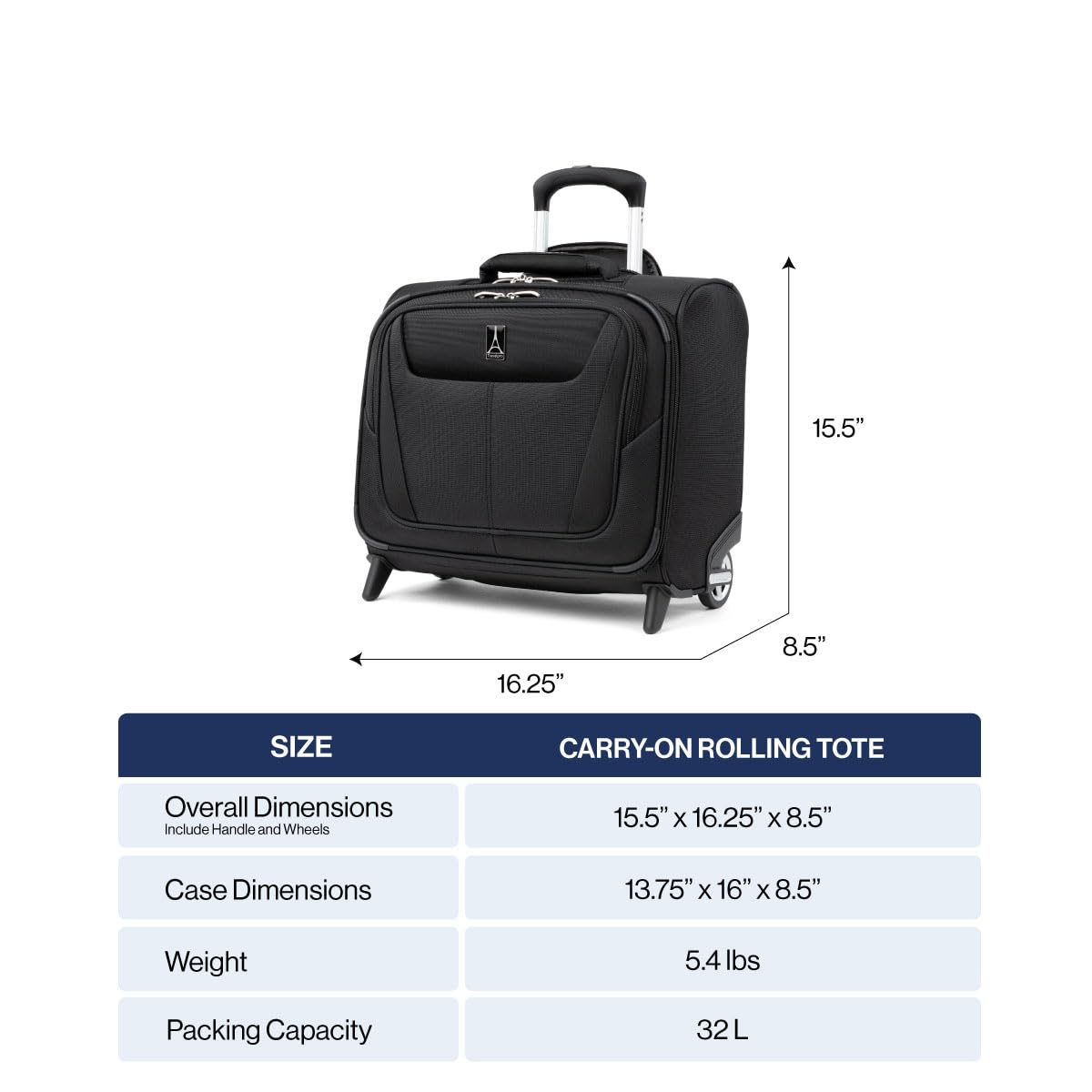 Softside Rolling Underseat Tote, Black, 14-Inch F68393
