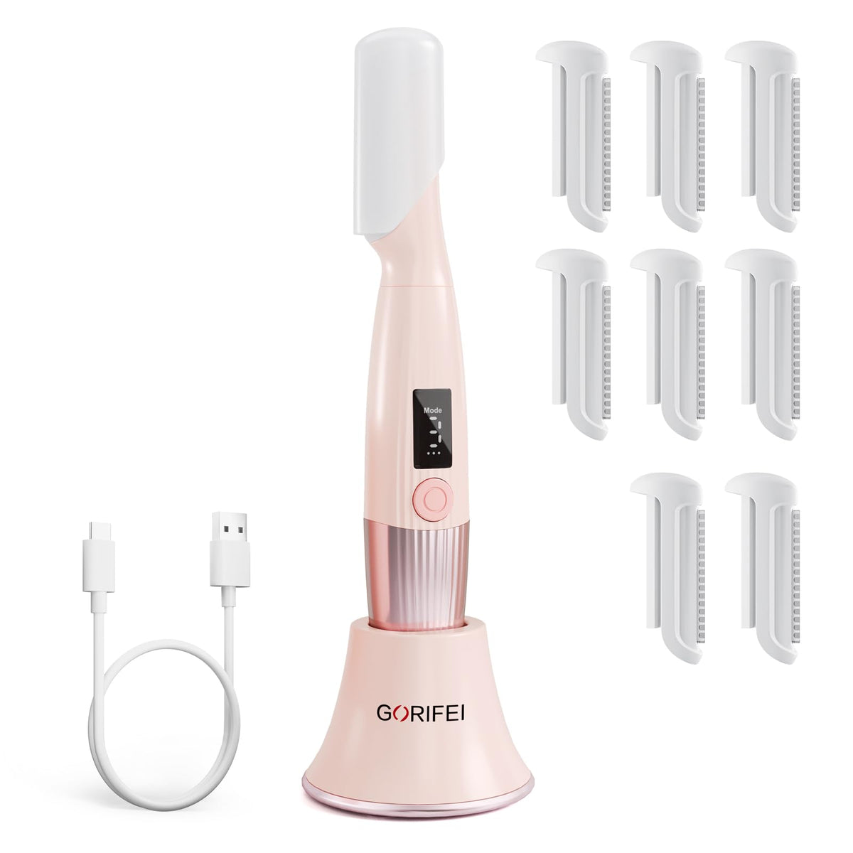 Pink Rechargeable Facial Razor with 8 Blades H4667