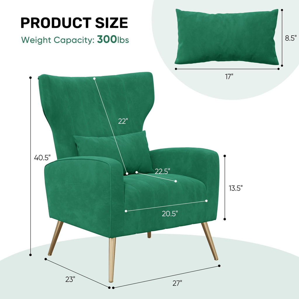 Velvet Accent Chair Set of 2 Wingback Green R925