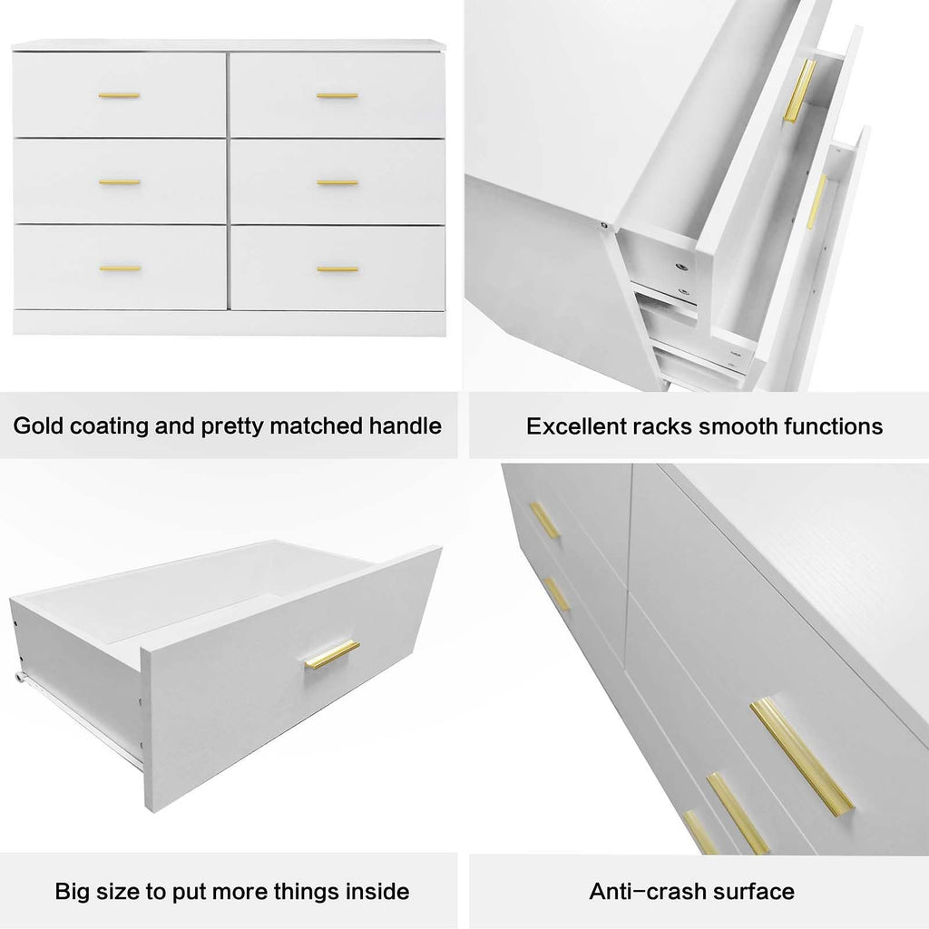 White 6 Drawer Dresser D3670