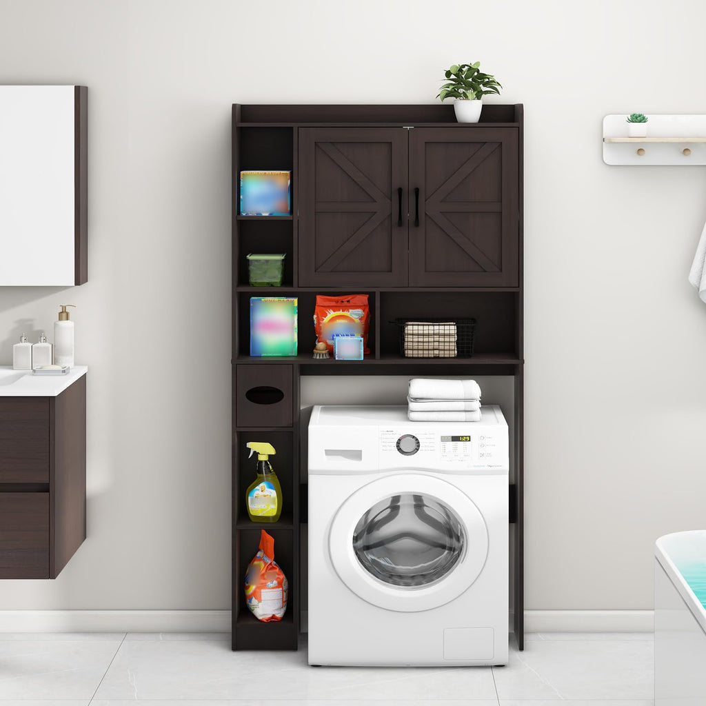 Over The Toilet Storage Cabinet with 2 Barn Doors, Espresso G346