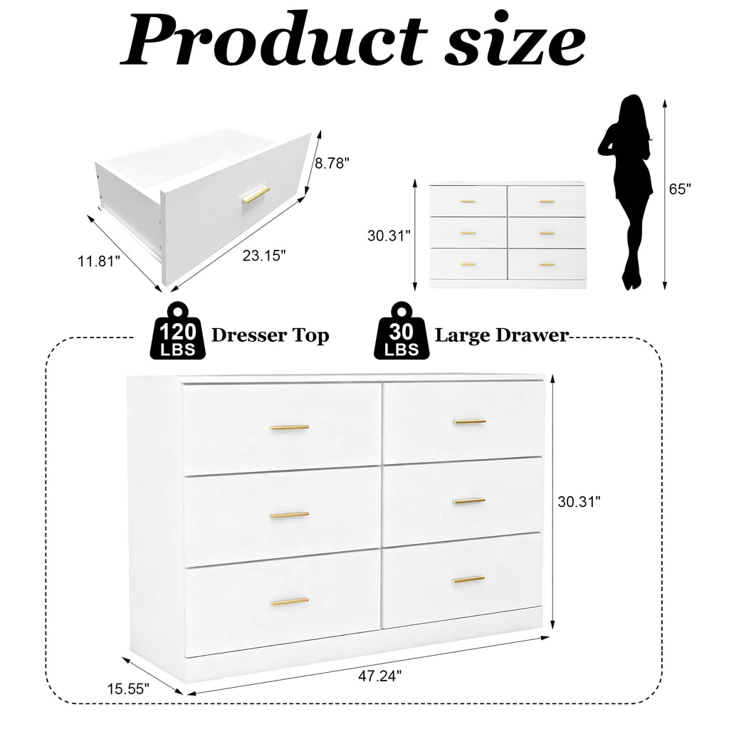 White 6 Drawer Dresser D3670