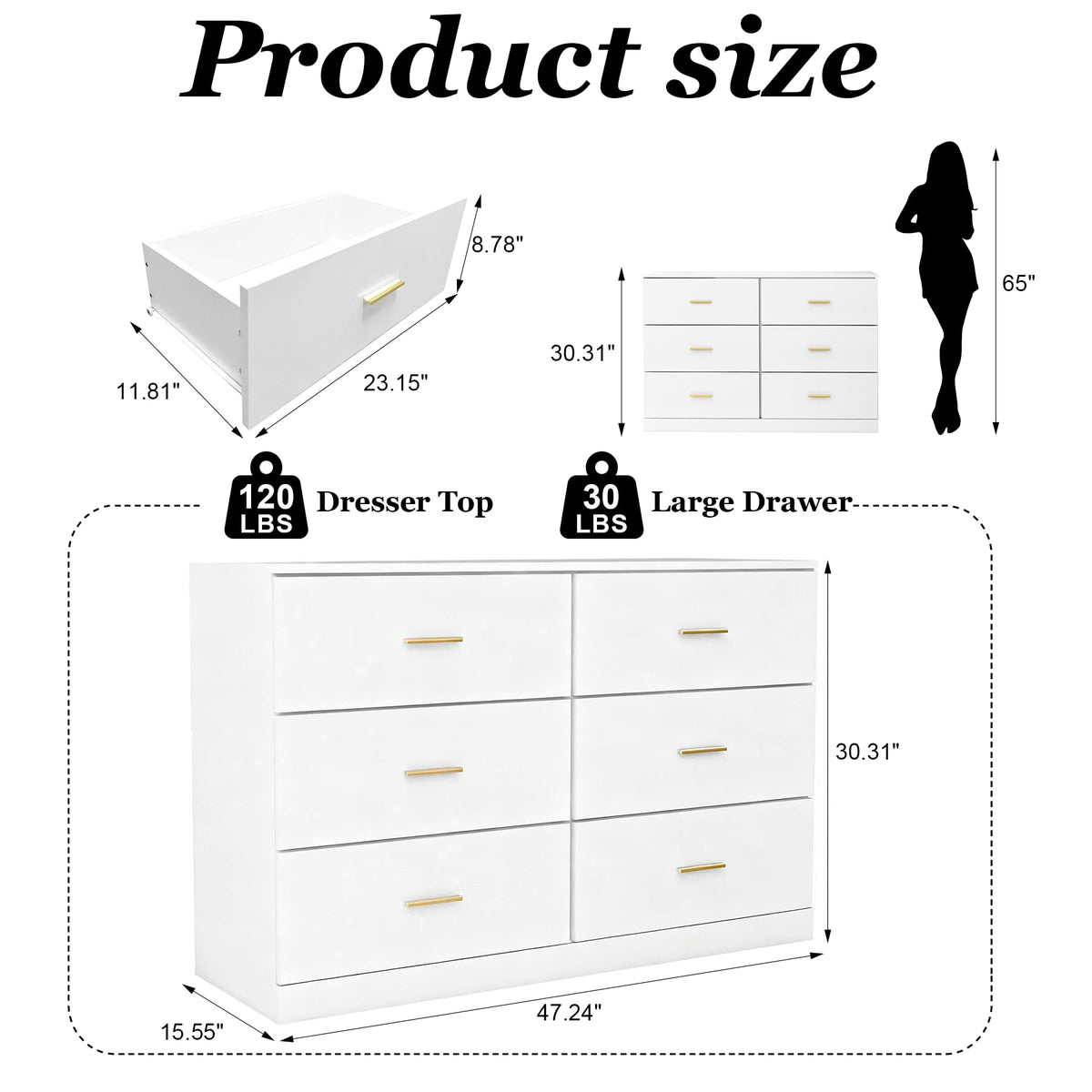 White 6 Drawer Dresser D3670
