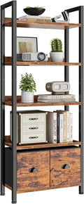 5-Tier Tall Bookshelf with 2 Fabric Drawers A39179