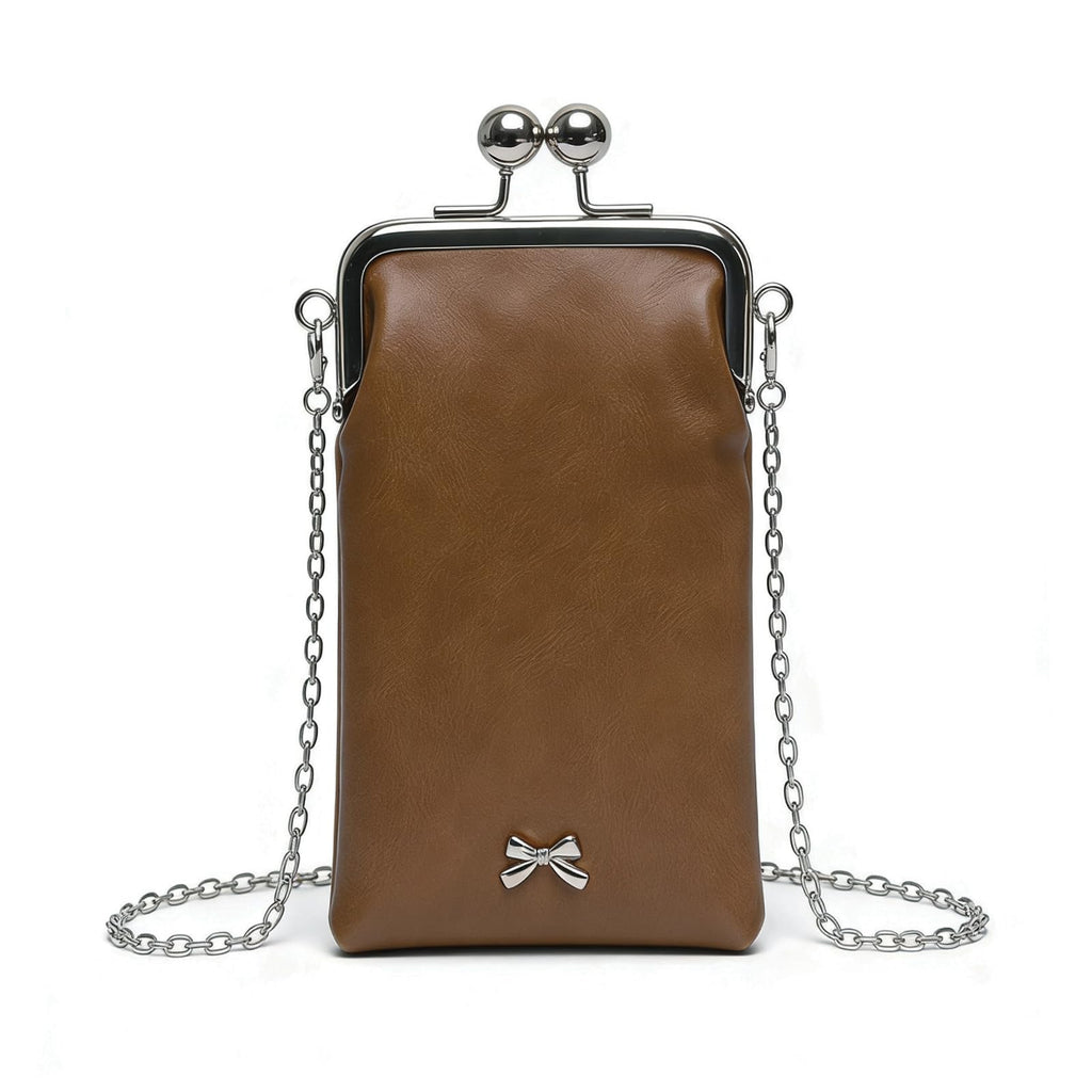 Small Brown Leather Chain Crossbody Bag I817407