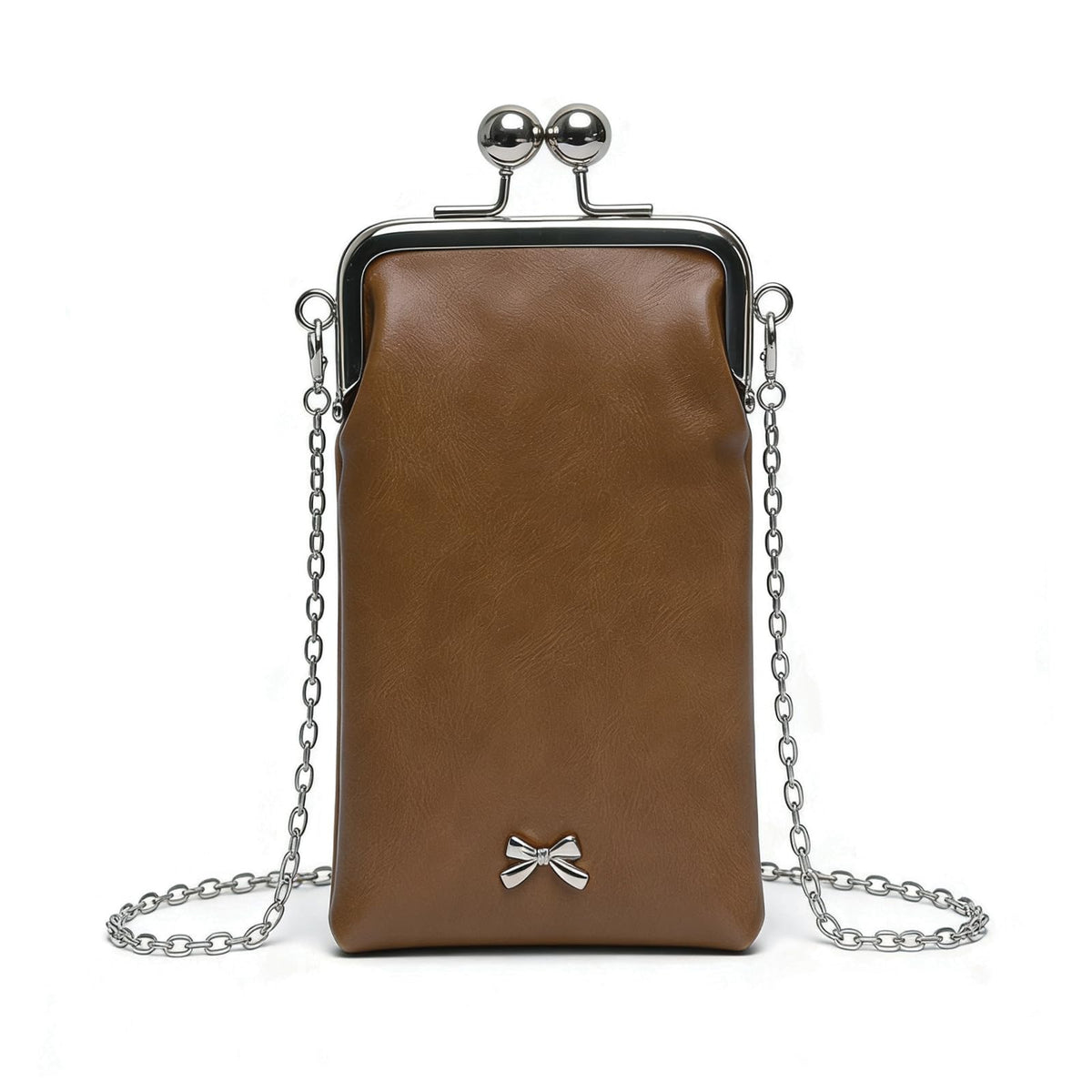 Small Brown Leather Chain Crossbody Bag I817407