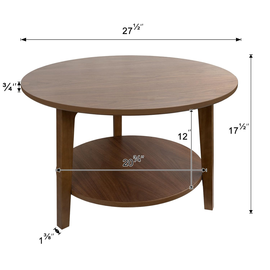 2-Tier Round Wood Coffee Table with Storage Shelf Z764620