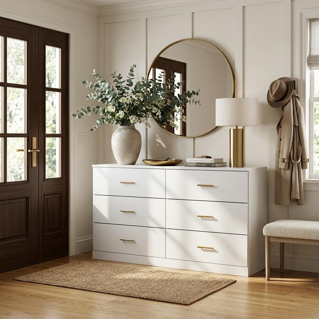 White 6 Drawer Dresser D3670