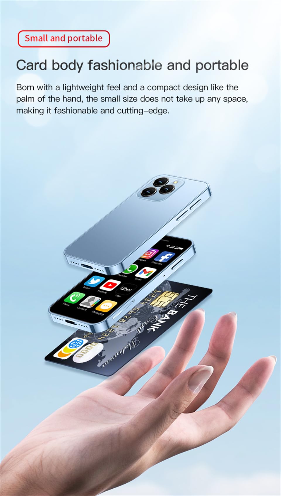 3.0 inch Mini Smartphone 4G LTE Android 10 Quad Core 2000mAh Type-C Dual SIM Purple 3GB RAM 64GB ROM D294477