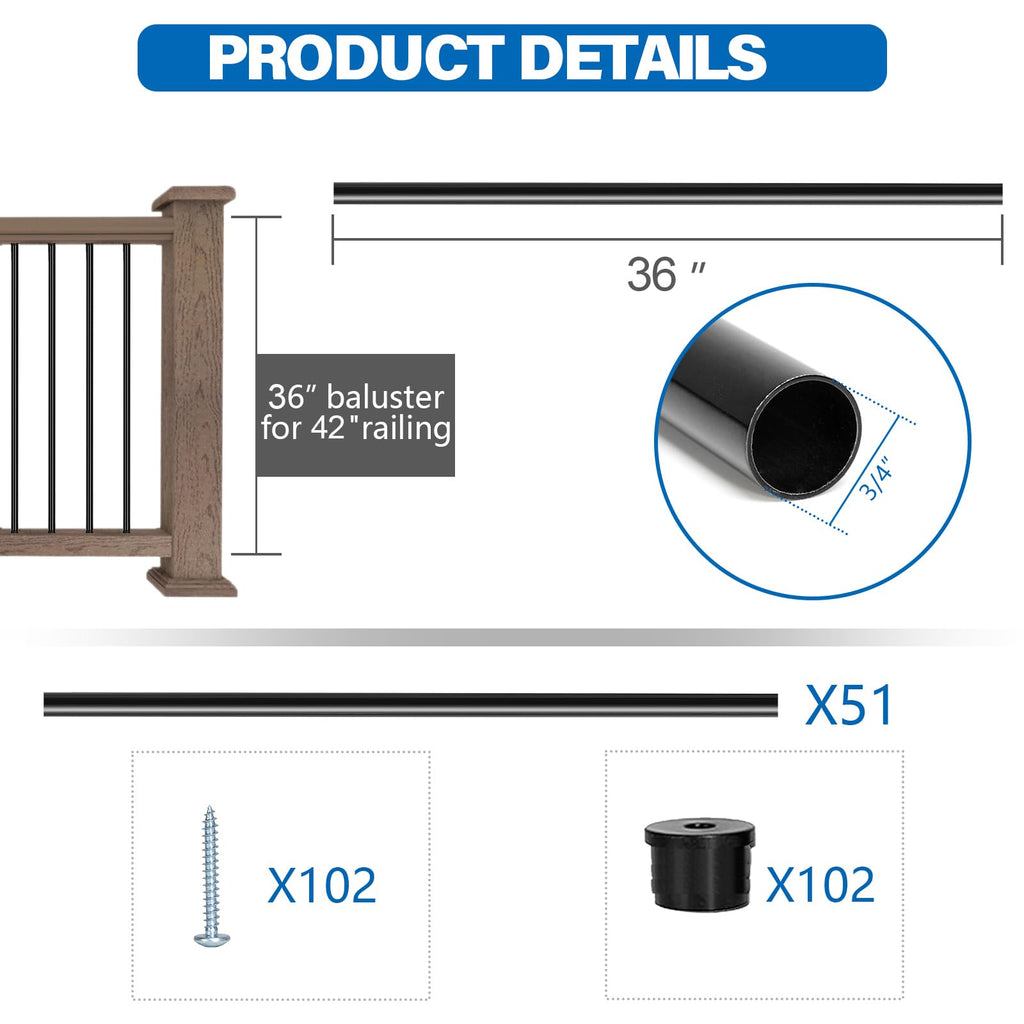 51 Pack 36" Black Aluminum Deck Balusters H699084
