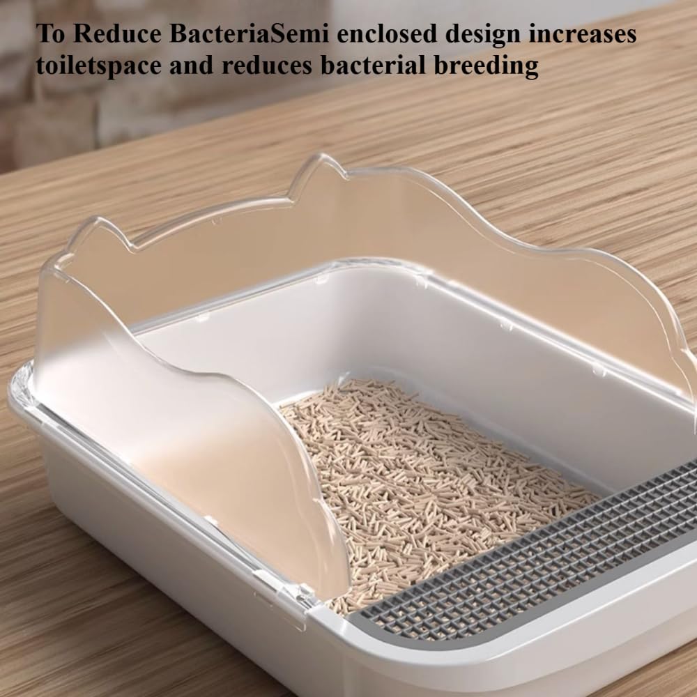 Open Top High Sided Cat Litter Box with Removable Tray and Scoop W3792