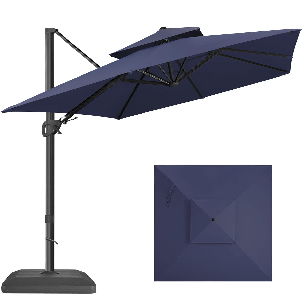 10x10 FT Square Navy Blue Cantilever Patio Umbrella O53176