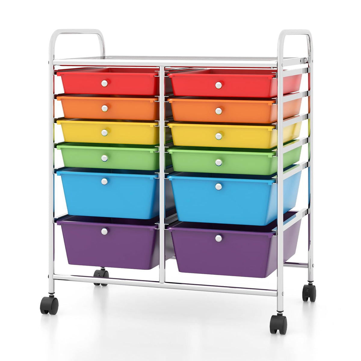 12 Drawer Rolling Storage Cart with Lockable Wheel & Metal Frame T3424