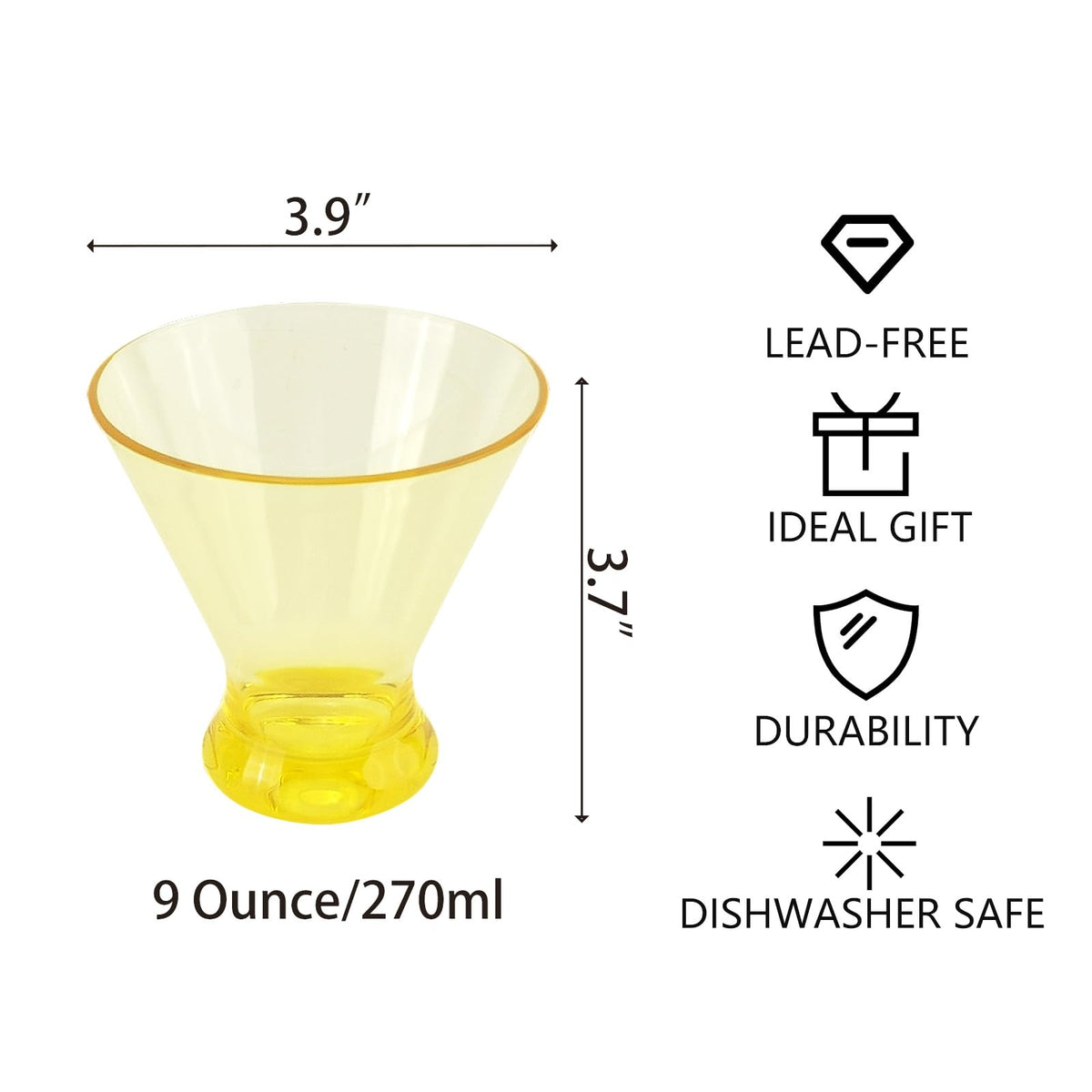 9 oz Stemless Acrylic Martini Glasses Set of 6 X4373