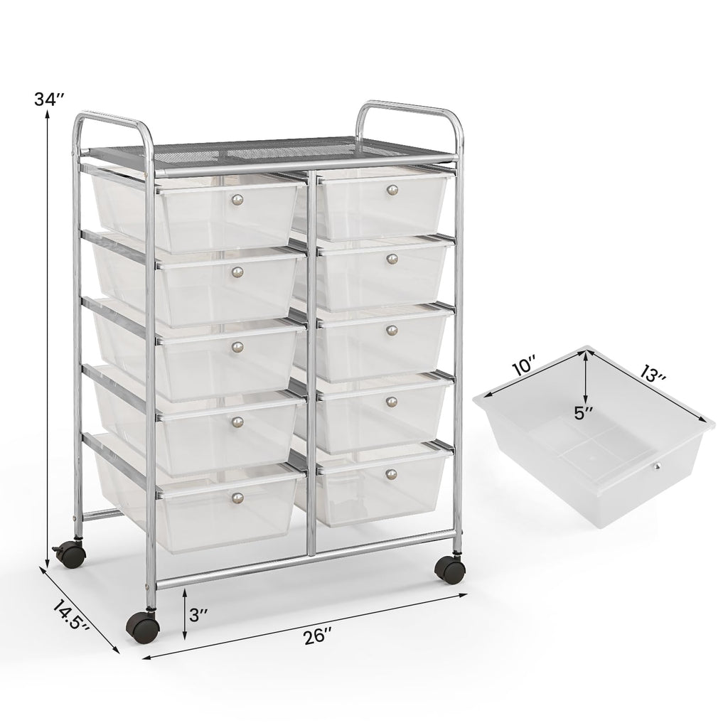10 Drawer Rolling Storage Cart with Metal Frame L360310