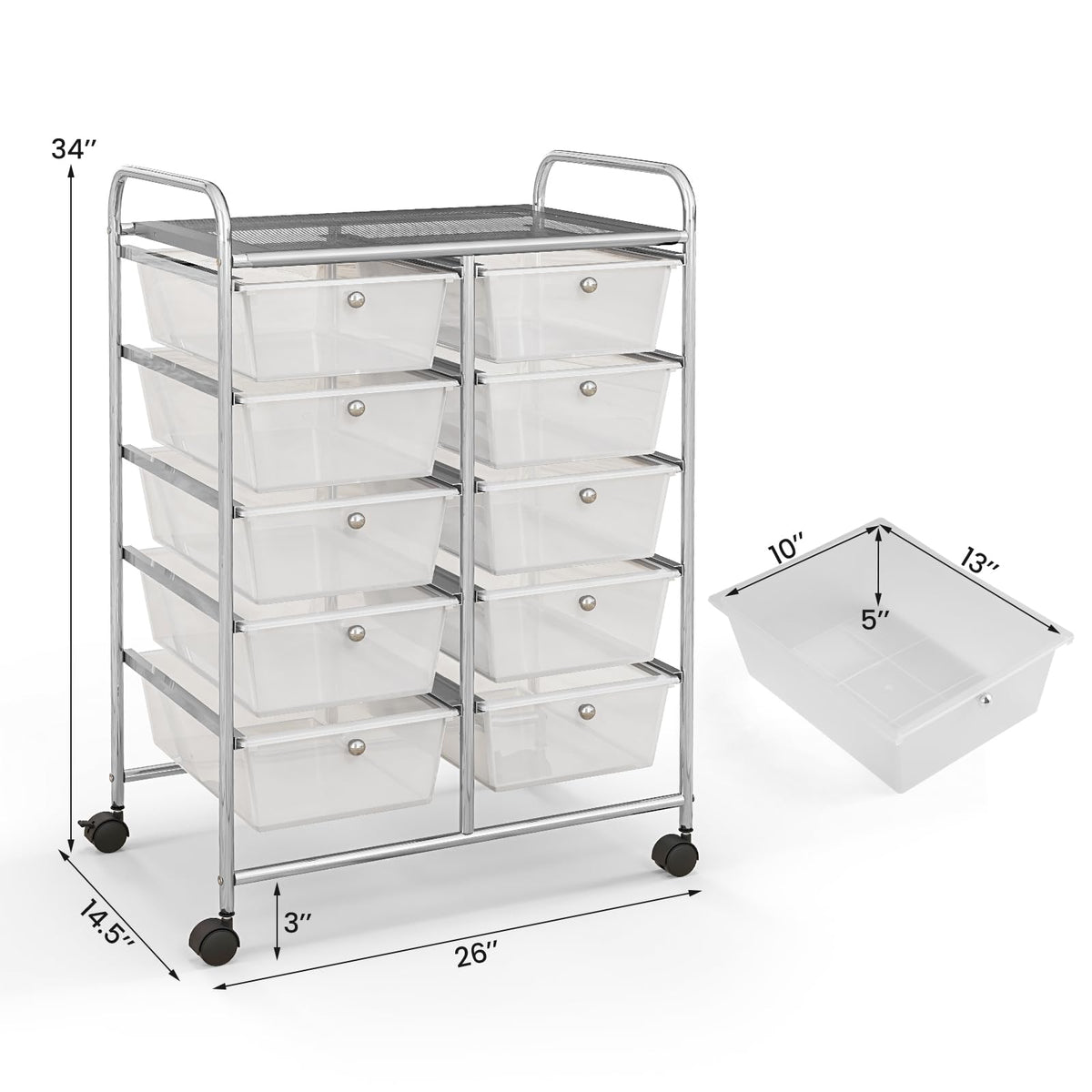 10 Drawer Rolling Storage Cart with Metal Frame L360310
