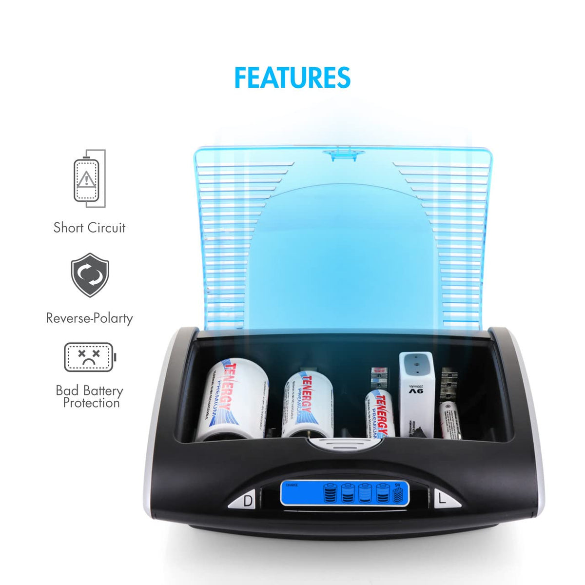 Rechargeable NiCd D Batteries and LCD Smart Charger R287282