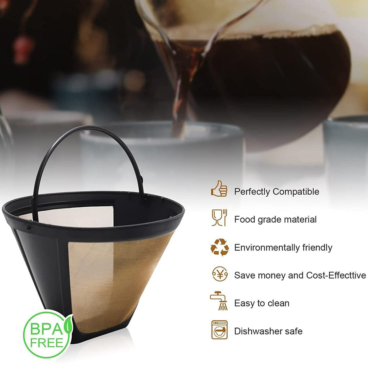 2 Pack Reusable Cone Coffee Filters N980