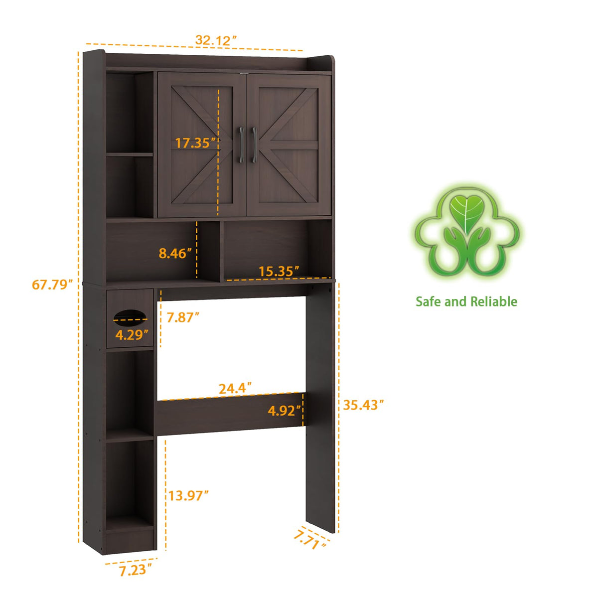 Over The Toilet Storage Cabinet with 2 Barn Doors, Espresso G346