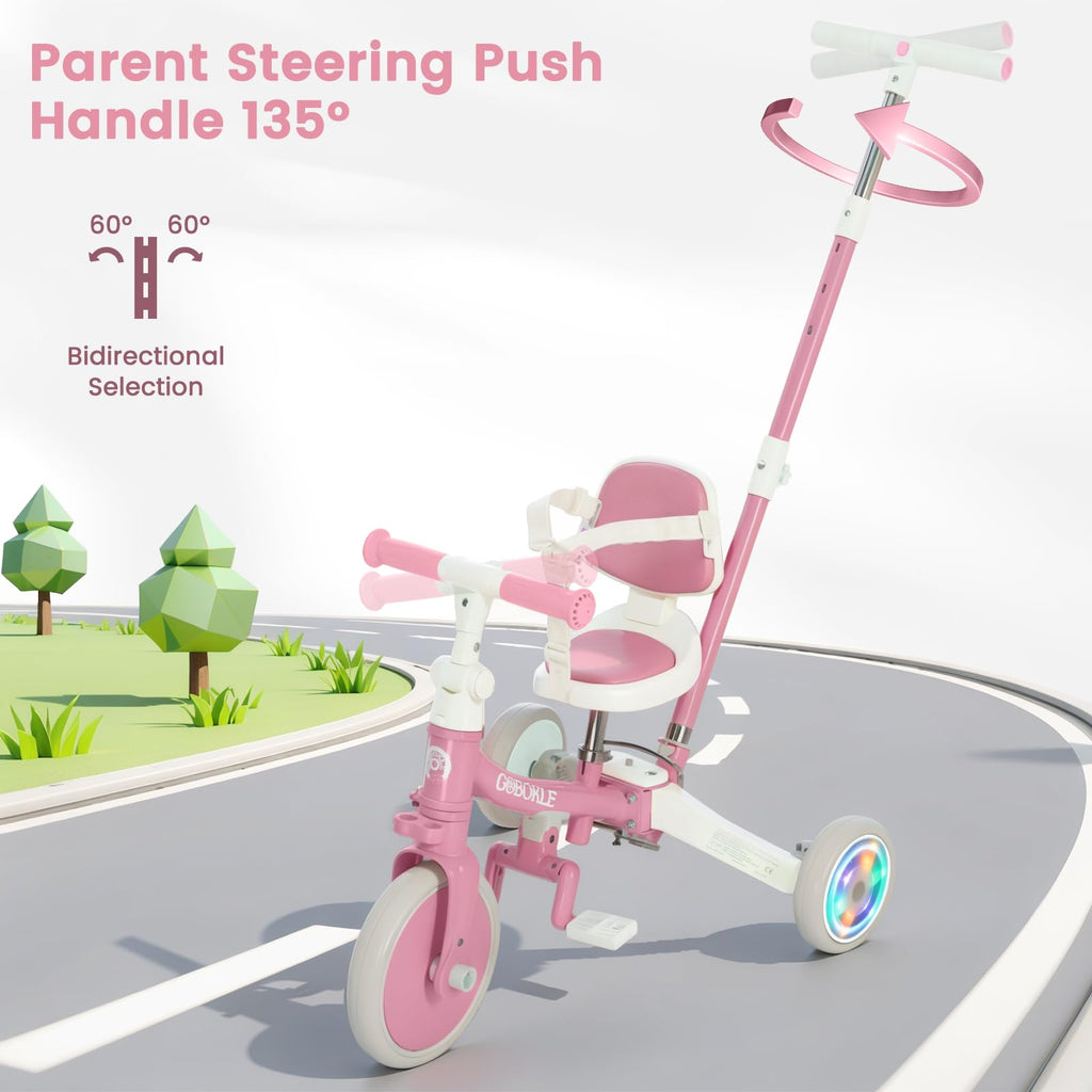 5-in-1 Convertible Toddler Tricycle with Push Handle M74716