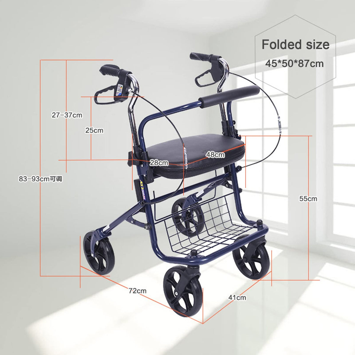 Upright Folding Rollator Walker with Seat H72424