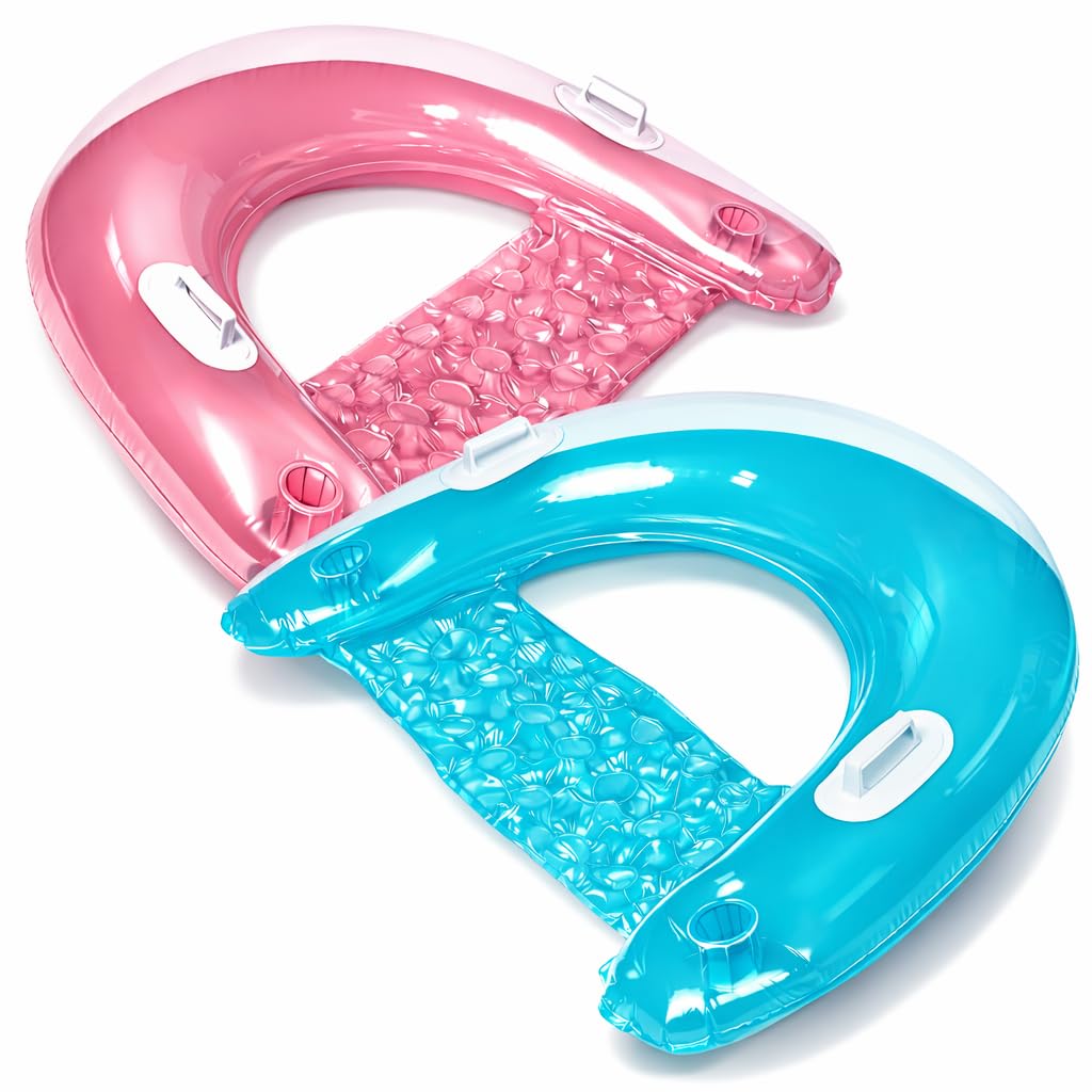 Inflatable Pool Chair Float 2 Pack with Drink & Phone Holder F3154