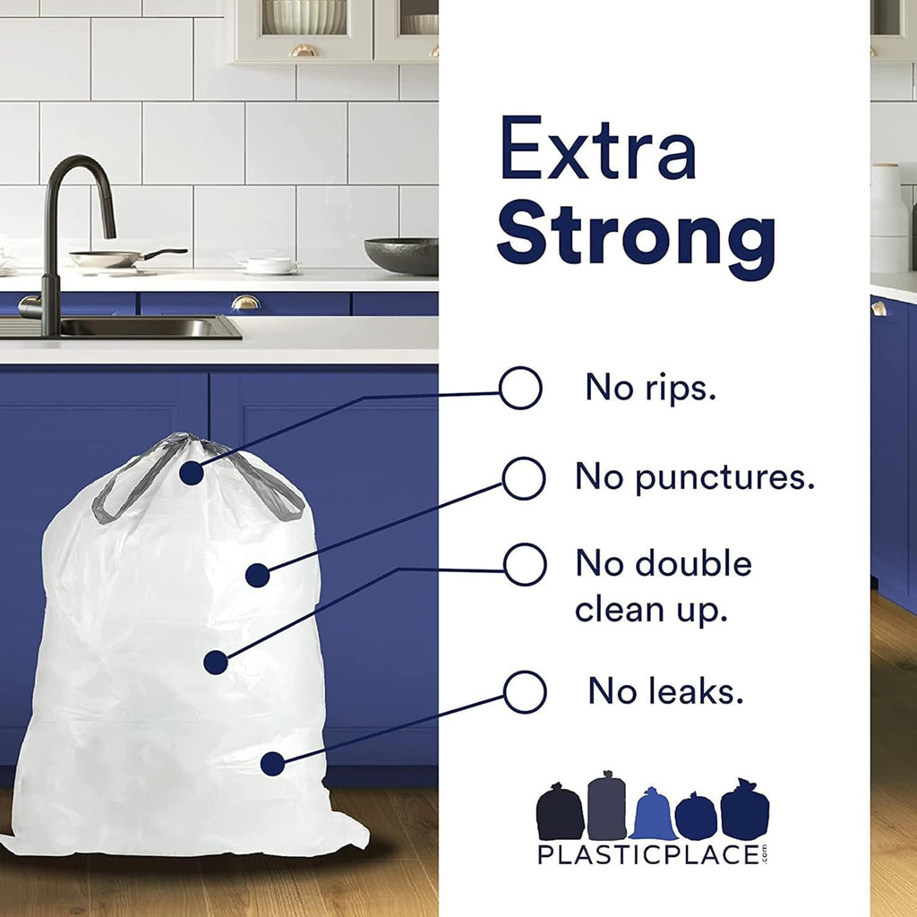 White 8-9 Gallon Drawstring Trash Bags, 100 Count C787