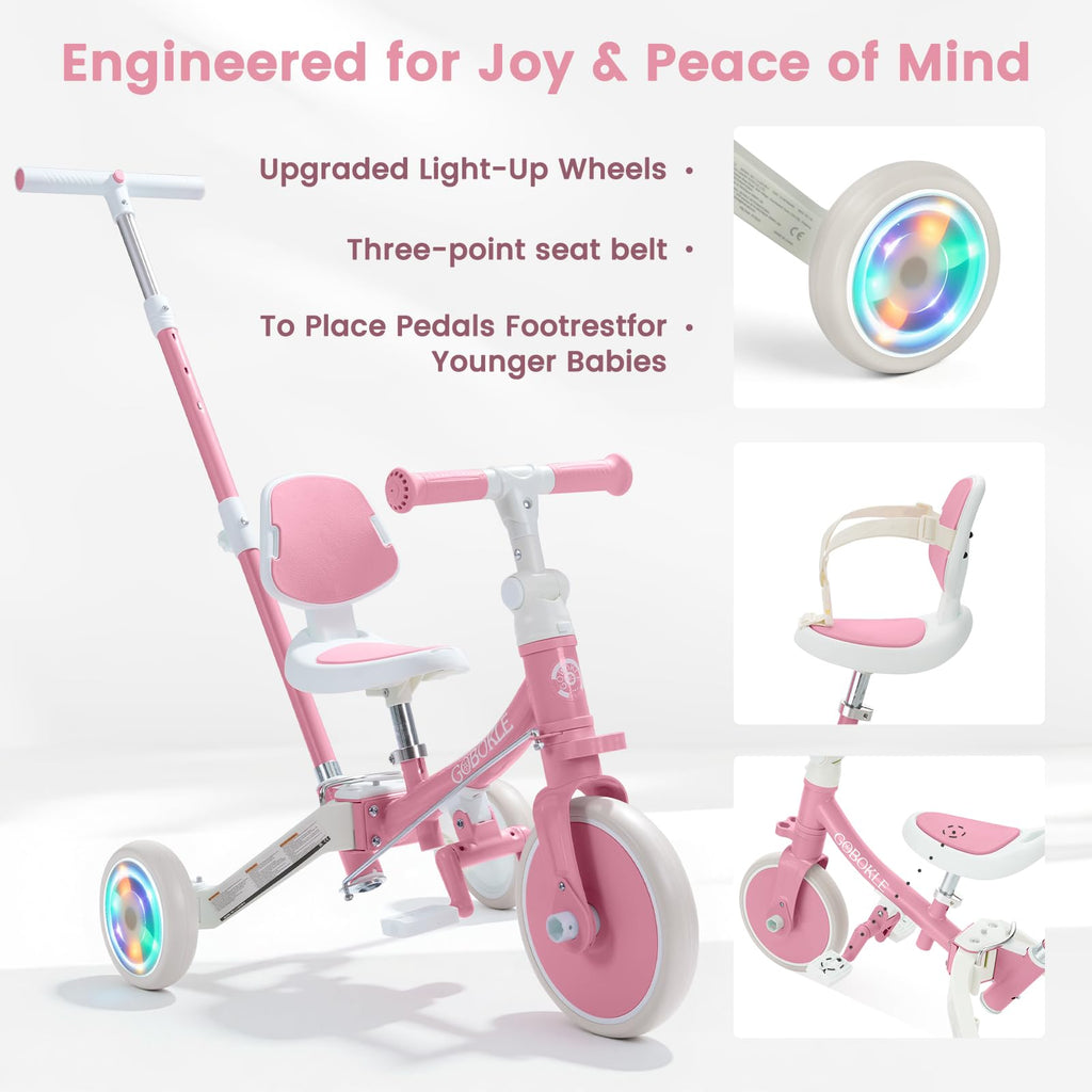 5-in-1 Convertible Toddler Tricycle with Push Handle M74716