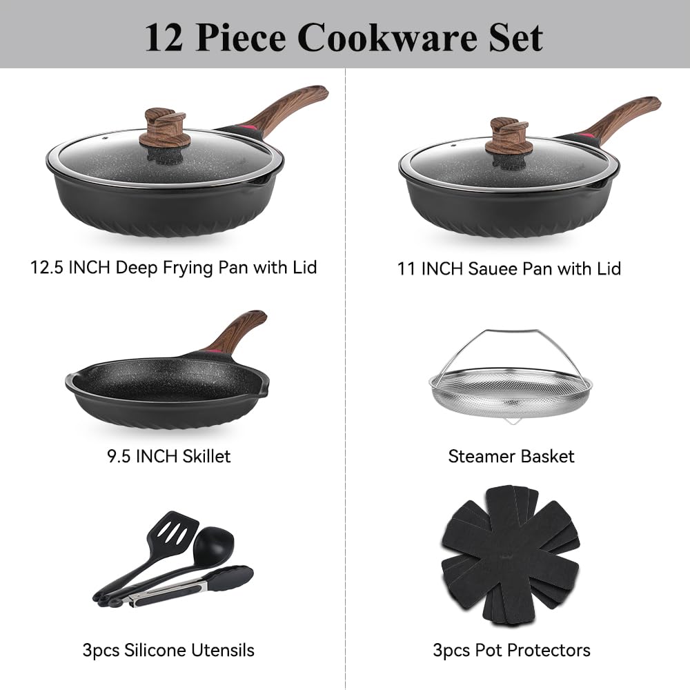 12 Pc Nonstick Deep Frying Pan Cookware Set N418117