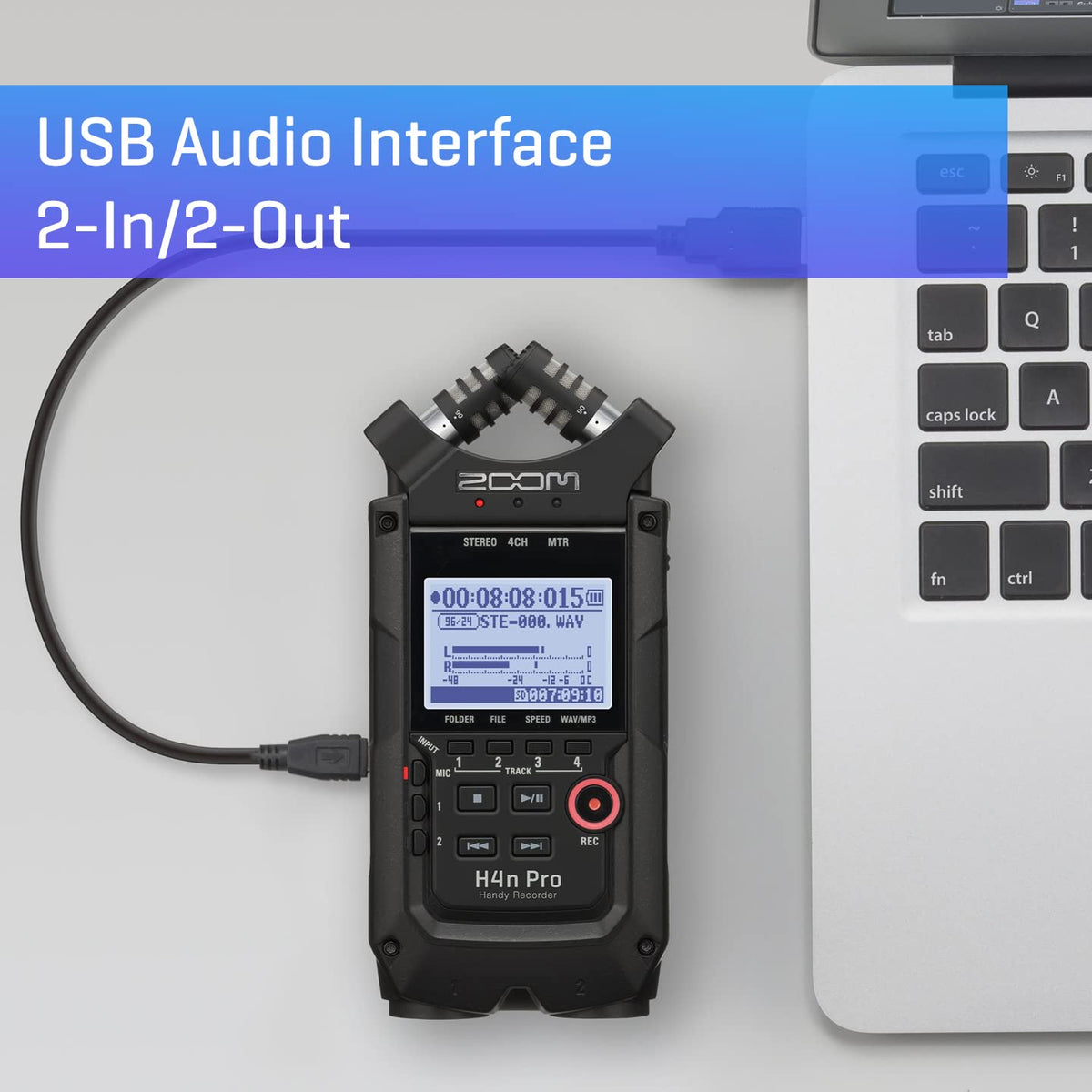 4-Track Portable Recorder, All Black, Stereo Microphones, 2 XLR/ ¼“ Combo Inputs, Battery Powered F38607