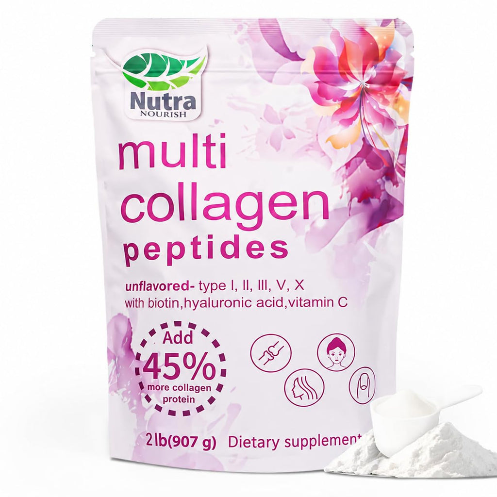 Multi Collagen Peptides Powder, 2LB Type I II III V X Unflavored L81362