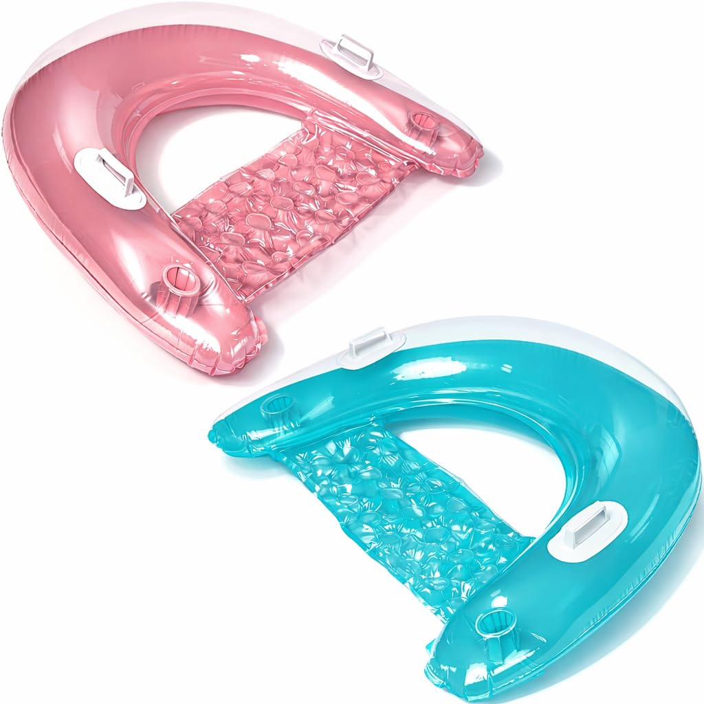 Inflatable Pool Chair Float 2 Pack with Drink & Phone Holder F3154