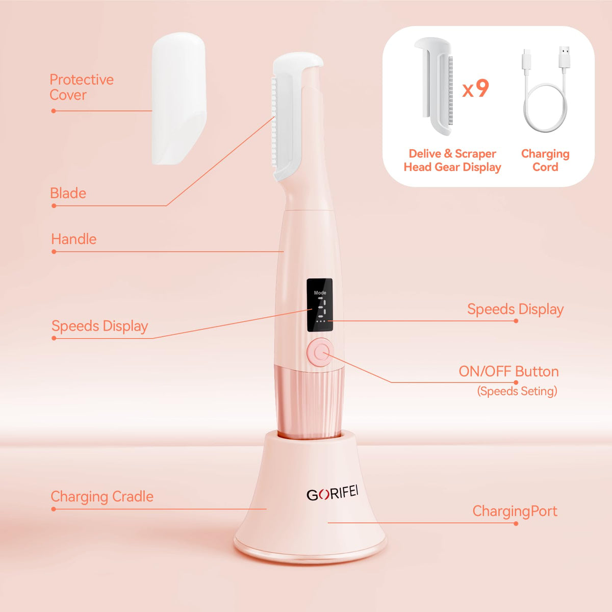 Pink Rechargeable Facial Razor with 8 Blades H4667