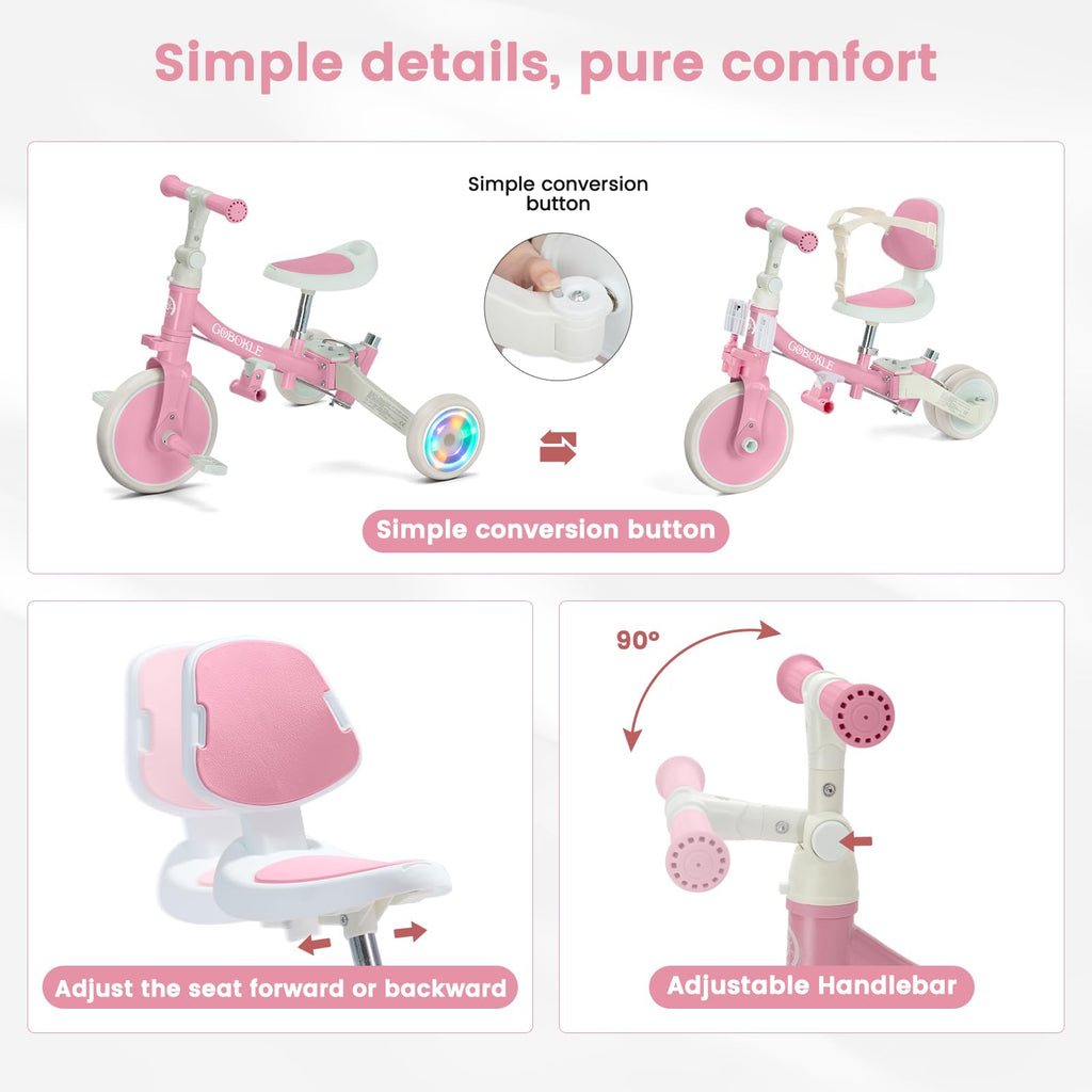 5-in-1 Convertible Toddler Tricycle with Push Handle M74716