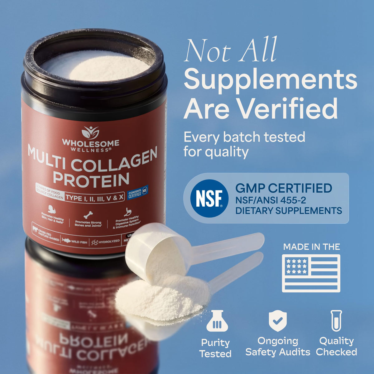 Multi Collagen Peptides Protein Powder, 5 Types Hydrolyzed, Grass-Fed, Non-GMO, Unflavored N925406