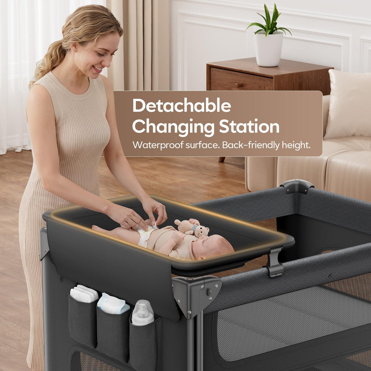 5-in-1 Baby Bassinet Bedside Crib with Changing Table D94058