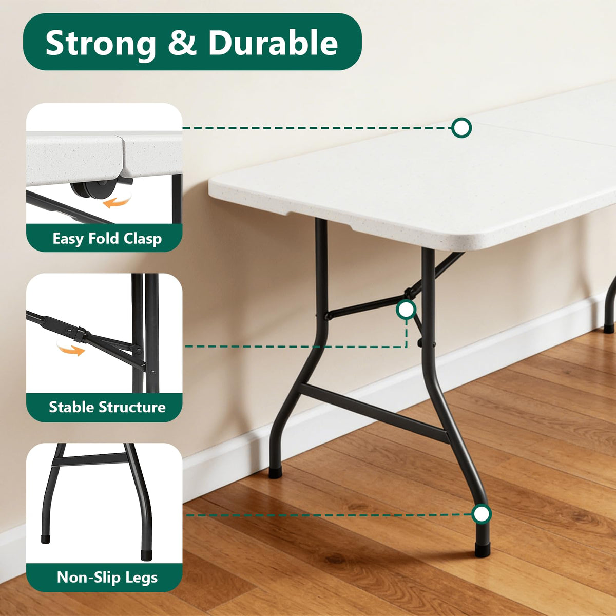 6FT White Folding Table with Steel Legs T780