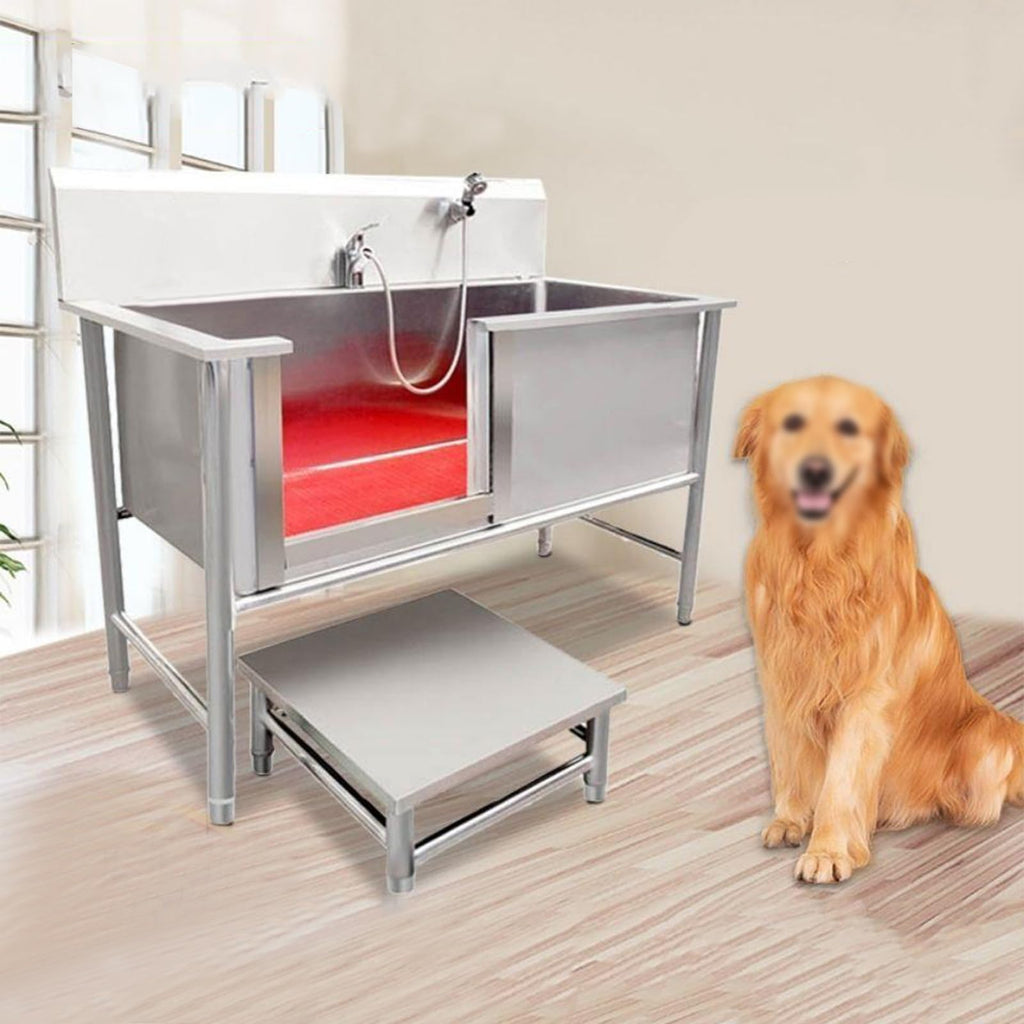 53'' Stainless Steel Pet Grooming Tub with Walk-in Stairs P293