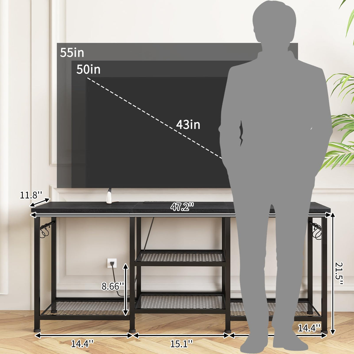 Black TV Stand with Outlets F689641