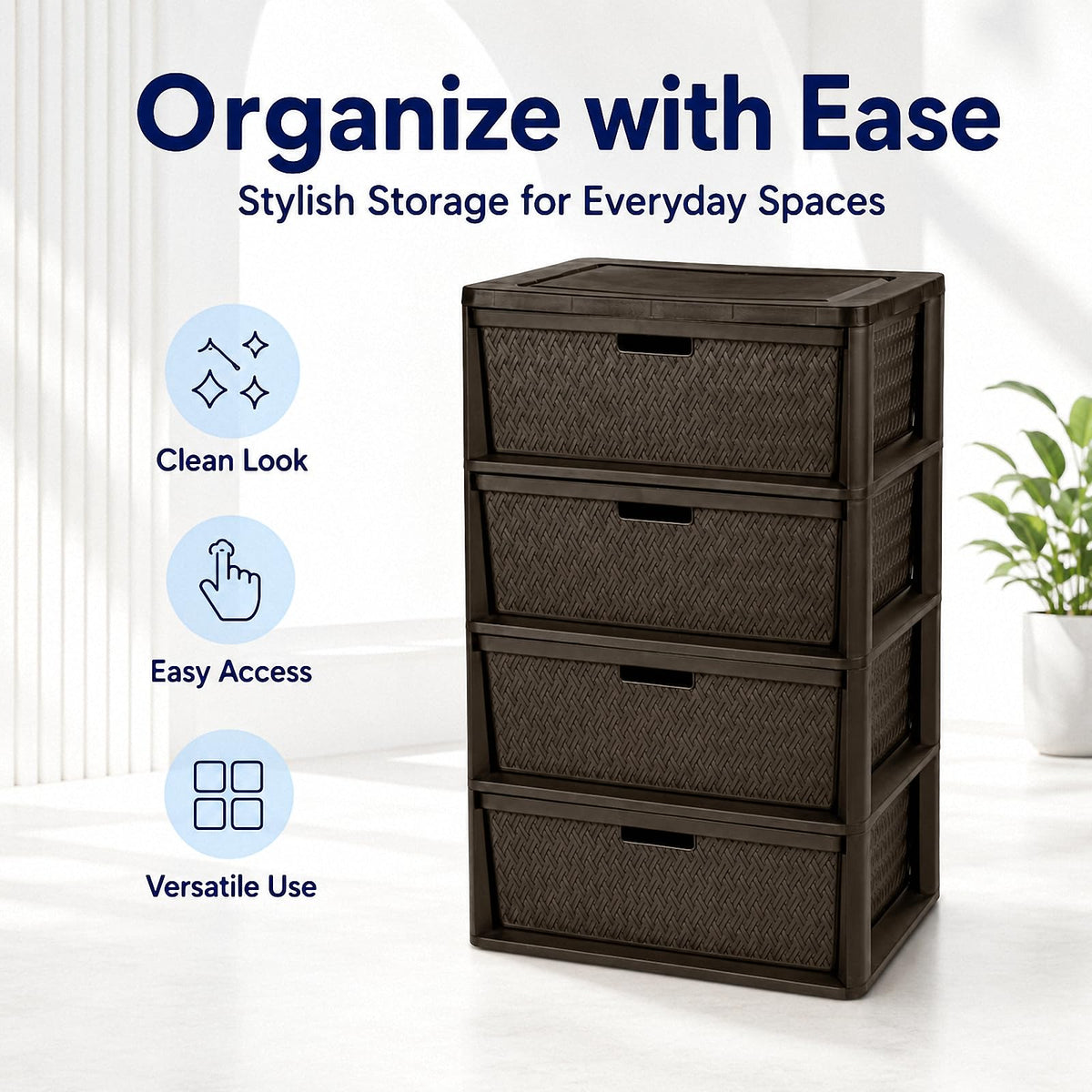 Brown 4-Drawer Plastic Storage Chest A6214