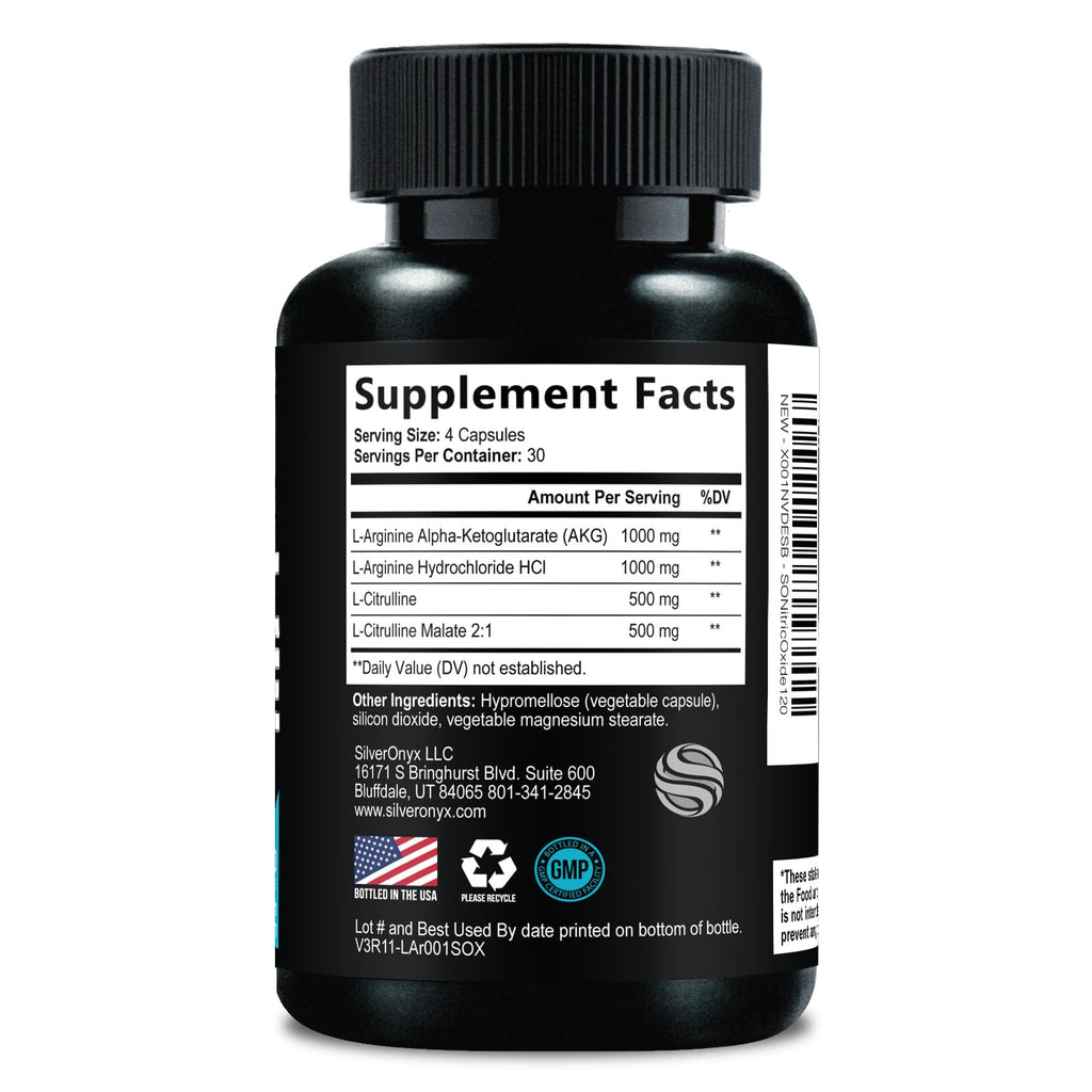 Nitric Oxide Supplement 3000mg Blend L-Arginine & L-Citrulline 120 Capsules I732