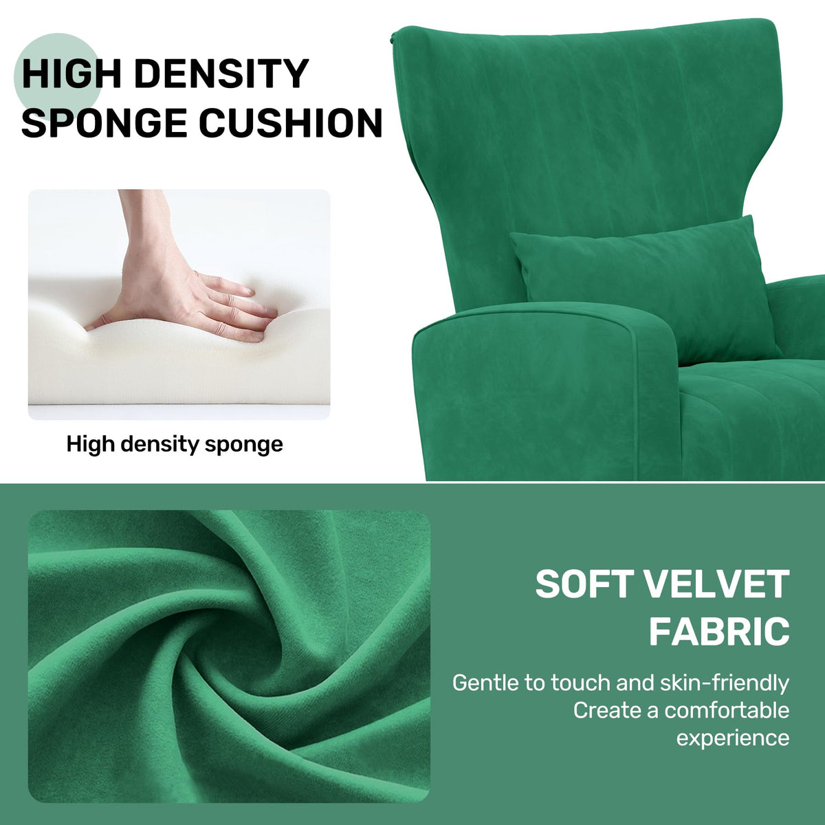 Velvet Accent Chair Set of 2 Wingback Green R925