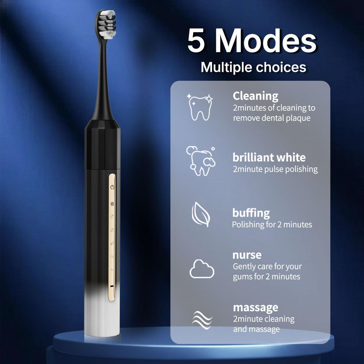 Black White Electric Toothbrush with 10 Brush Heads Q376