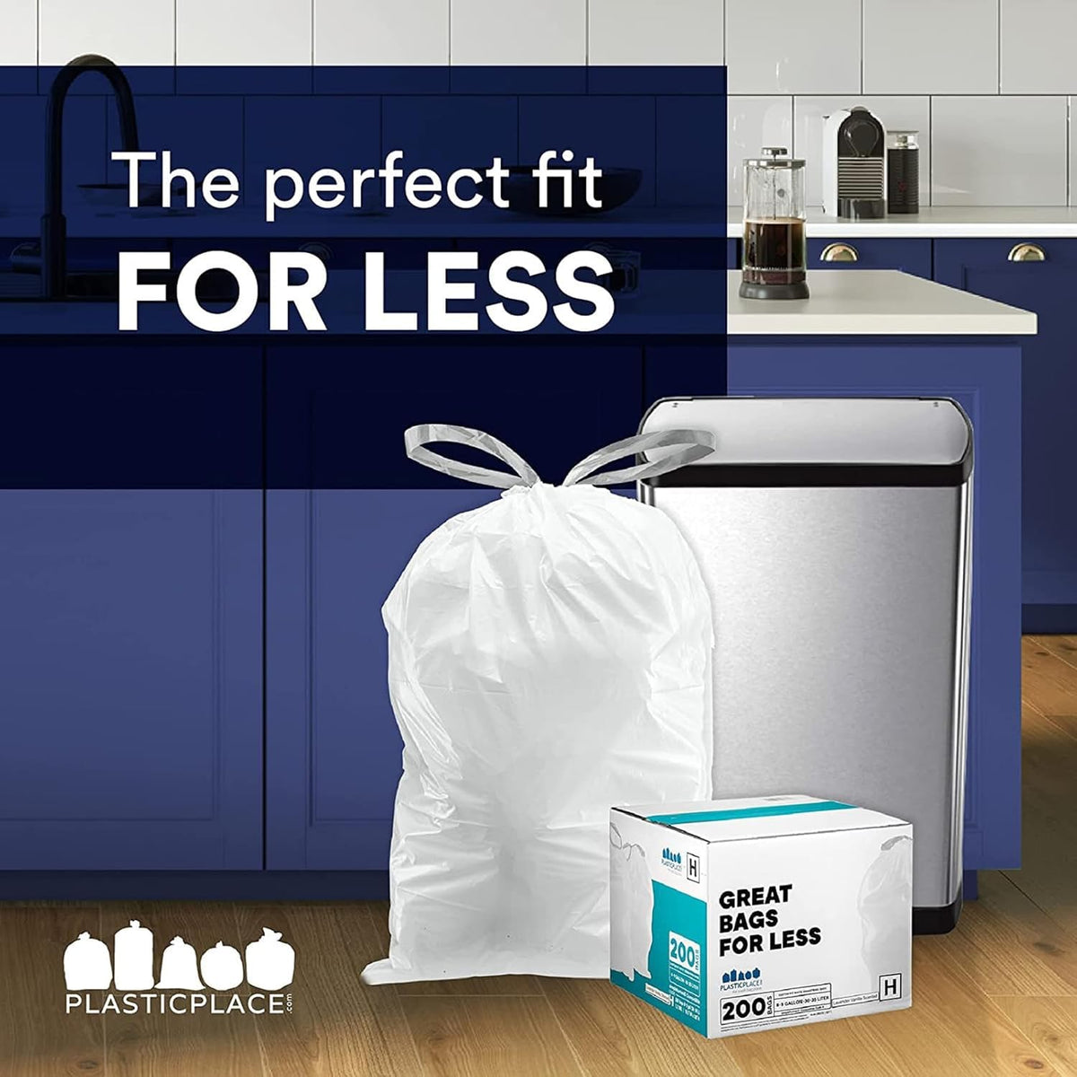 White 8-9 Gallon Drawstring Trash Bags, 100 Count C787
