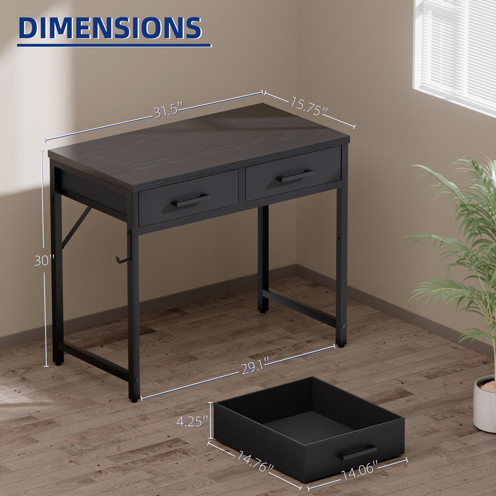 32 Inch Small Computer Desk with 2 Drawers Black Q481