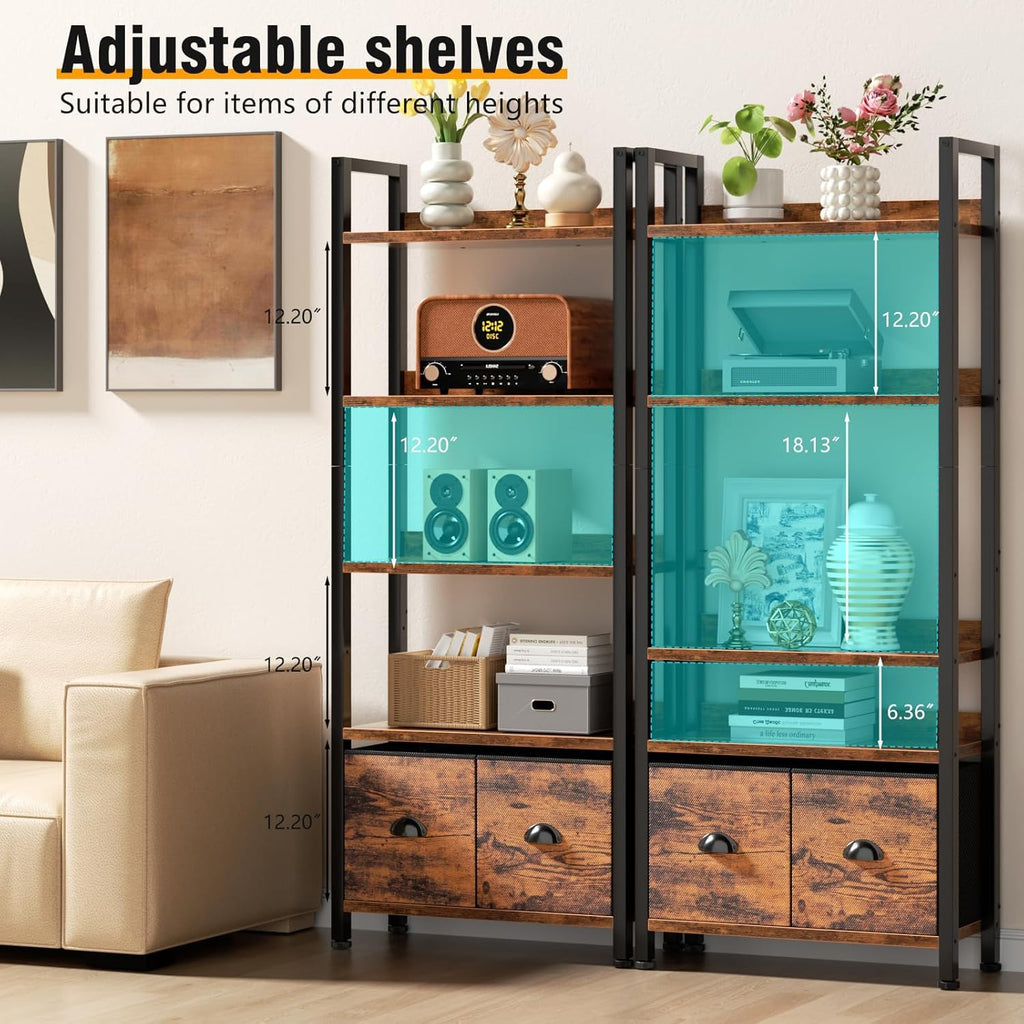 5-Tier Tall Bookshelf with 2 Fabric Drawers A39179