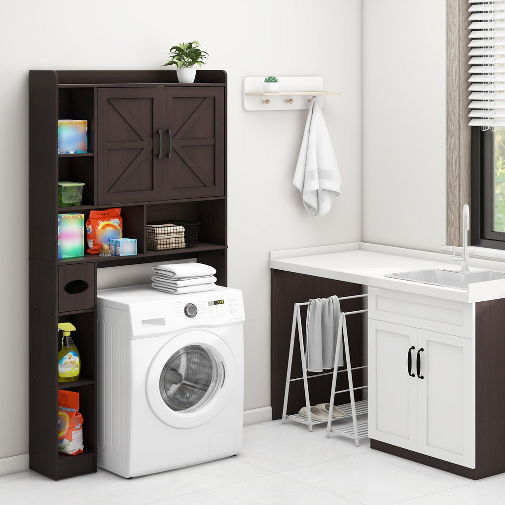 Over The Toilet Storage Cabinet with 2 Barn Doors, Espresso G346